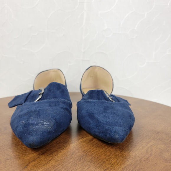 J Mark Womens Sandals 8.5 Blue Suede Pointed Toe Buckle Strap D'Orsay Flats - Picture 4 of 10